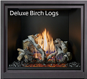 This is an image of a sleek ProBuilder 42 CF Deluxe gas fireplace by Fireplace X and the Birch Oak log option.