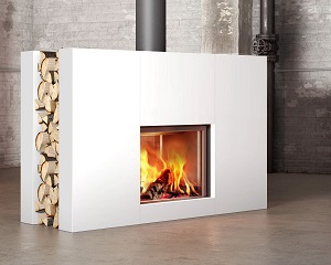 Image of the sleek Stuv 21-85 Clad Dual-Facing Wood Fireplace with a link to the product page.