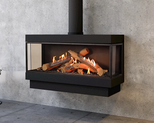 Image of a 110 Stand Alone Gas Fireplace by Ortal featuring Wilderness Log set with a link to the product page.