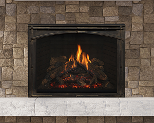 Image of a Kozy Heat Nordik 48 Gas Fireplace featuring patented EVO-burner with a link to the product page.