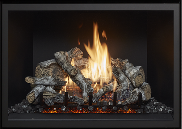 Image of the realistic Birch Log Set by FireplaceX for the 864TV 40K gas fireplace