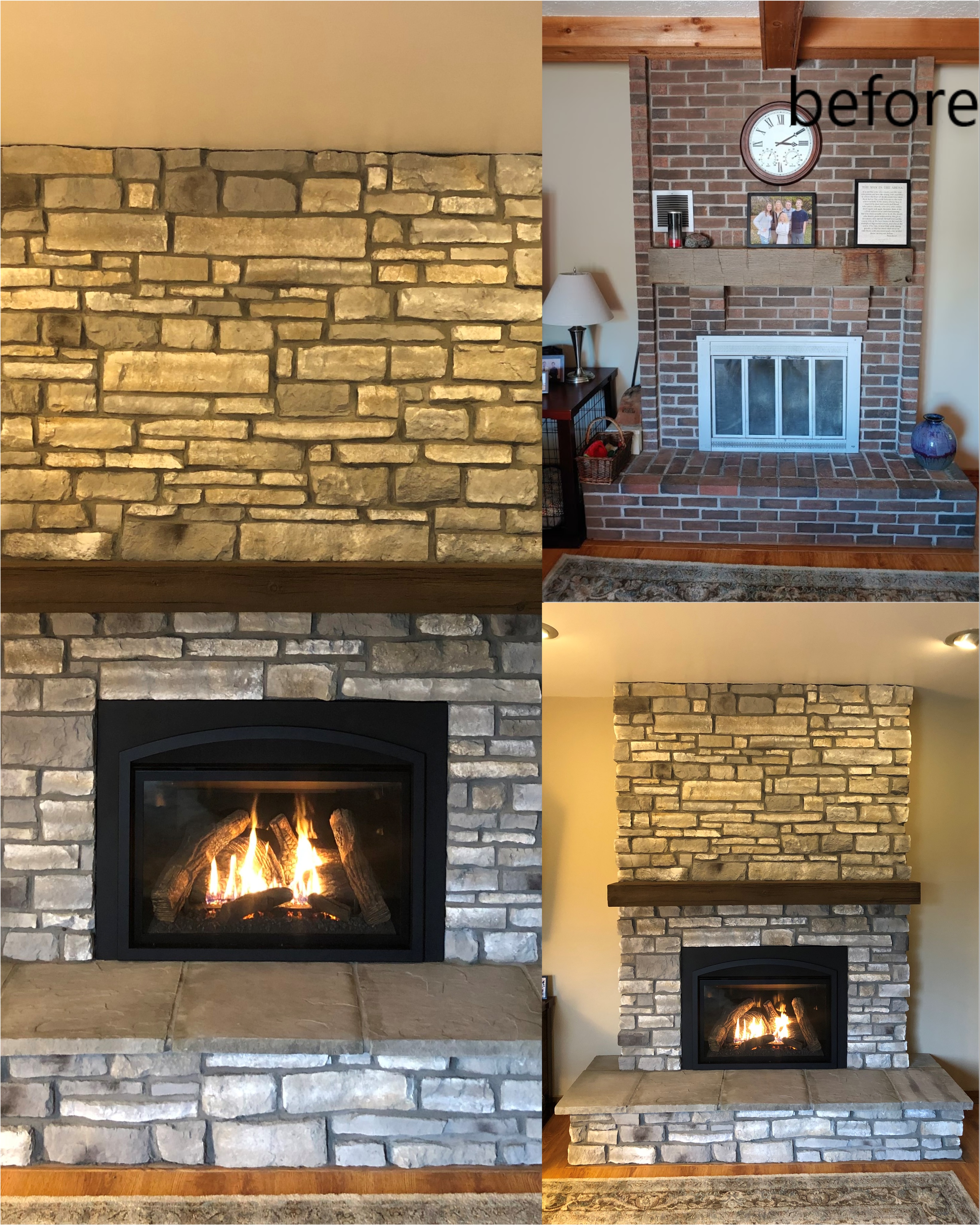Image of a Chaska 34 by Kozy Heat Fireplace featuring rustic Cultured Stonework and MagraHearth Mantle.