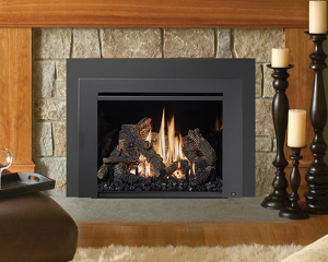 Image of the 616 gas fireplace insert featuring a traditional oak log set by Lopi with a link to the product page.