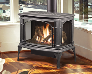 The Greenfield Cast Gas stove made by Lopi featuring their European Castings in a New Iron finish, that links you to the product page