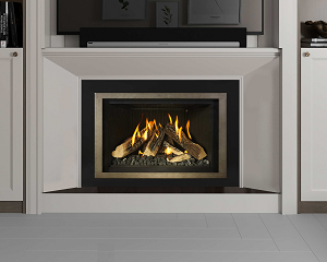 Image of an Ortal 29 Gas Insert featuring a sleek Antique Bronze Front and Wilderness Series burner with a link to the product page.