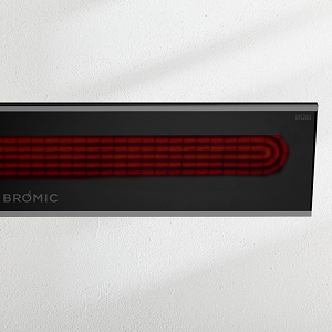 Image of a sleek Platinum Series Infrared Heater in Black by Bromic with a link to the product page.