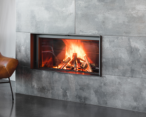 Image of the sleek Stuv 21-105 Wood Fireplace with a link to the product page.