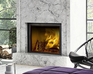 Image of the sleek Stuv 21-95 Wood Fireplace with a link to the product page.