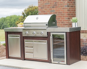 Image of a Kitchen Island by Stoll Industries featuring stainless grill and components with a link to their product page.